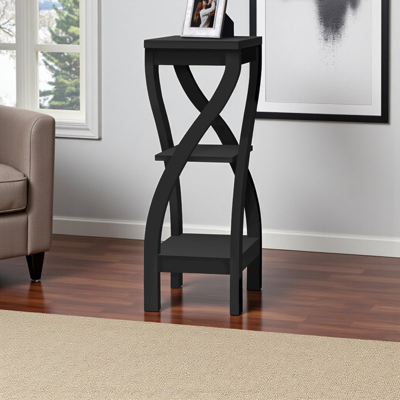 Table d'appoint, côté, bout, support à plante, carré, salon, chambre à coucher, stratifié noir, transitionnel, Noir