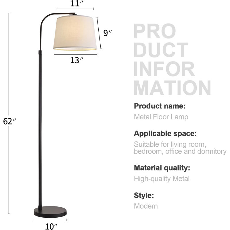 62" Arch Floor Lamp For Living Room LED Tall Standing Light With Hanging Lamp Shade Modern Pole Lamp For Bedroom Office Study Room Kids Room