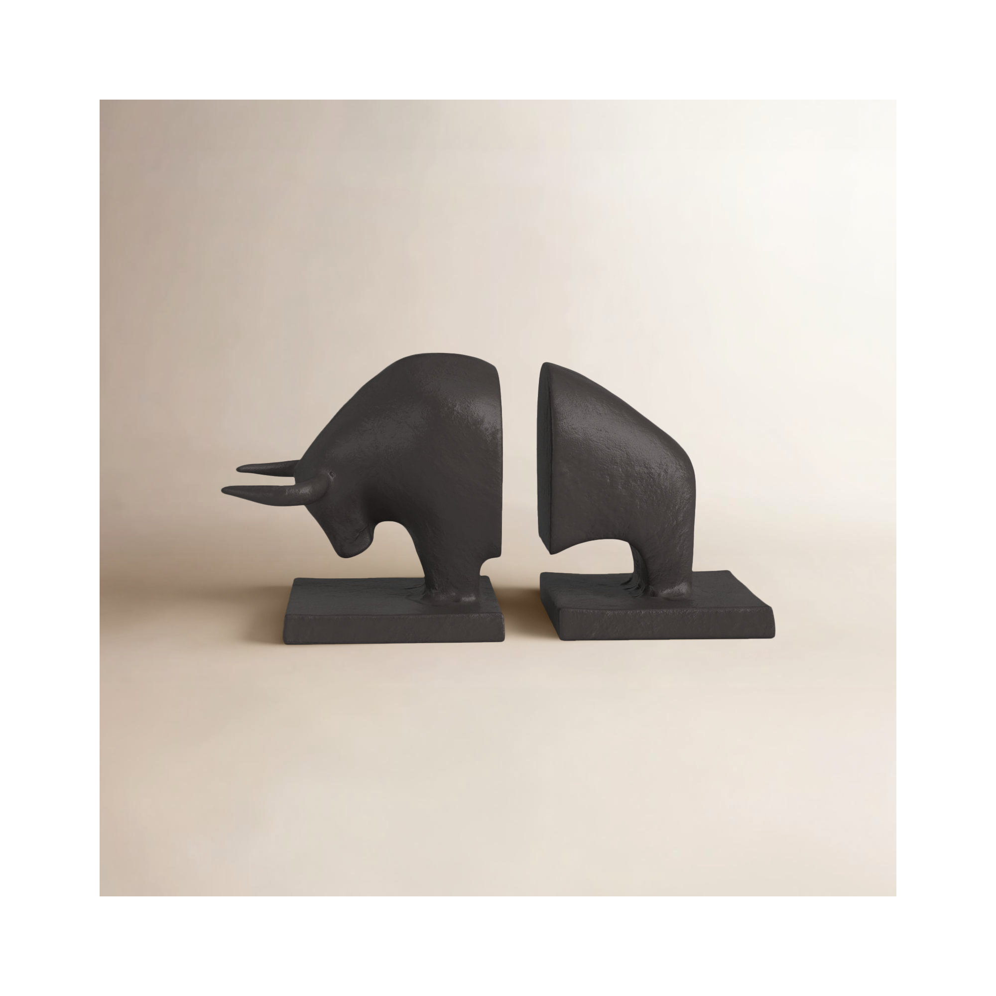 Oakfield (set Of 2) 10l X 5w Black Cast Aluminum Raging Bull Bookends