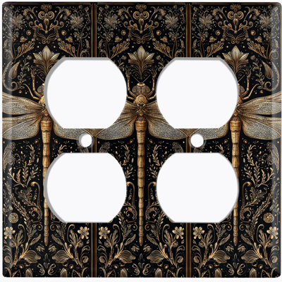 Couvercle de plaque d'interrupteur en métal; Rectangle 2 bandes US standard - Art de libellule élégant