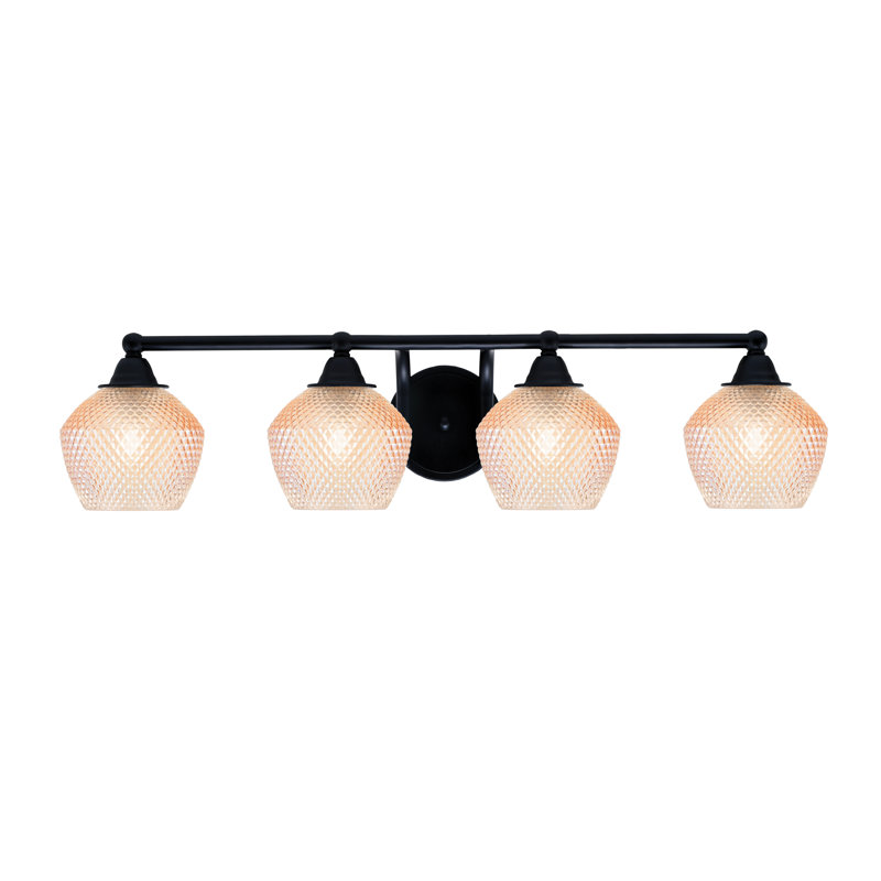 Barre d'éclairage de salle de bain 4 lumières Patton au fini noir mat avec verre texturé ambre de 6 po