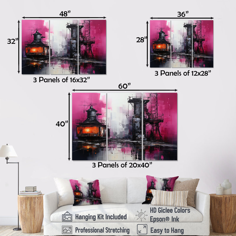 Ensemble de machines sur toile Magenta, H 28 po x l 36 po x P 1 po