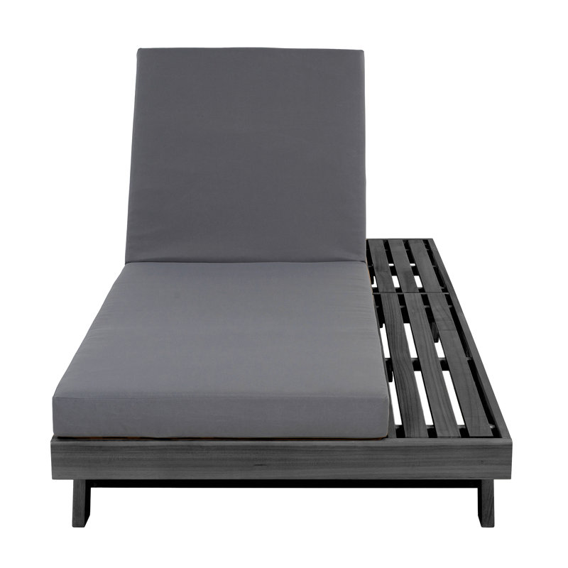 Lounge Chaise Set, Space Available On One Side, Acacia Wood In Black With Water-Resistant Lounge Cushions (4 Inch Thick)