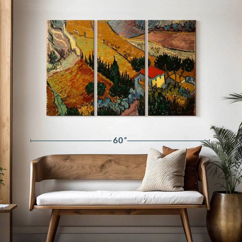 Alvord, paysage avec maison et laboureur, H 32 po x l 50 po