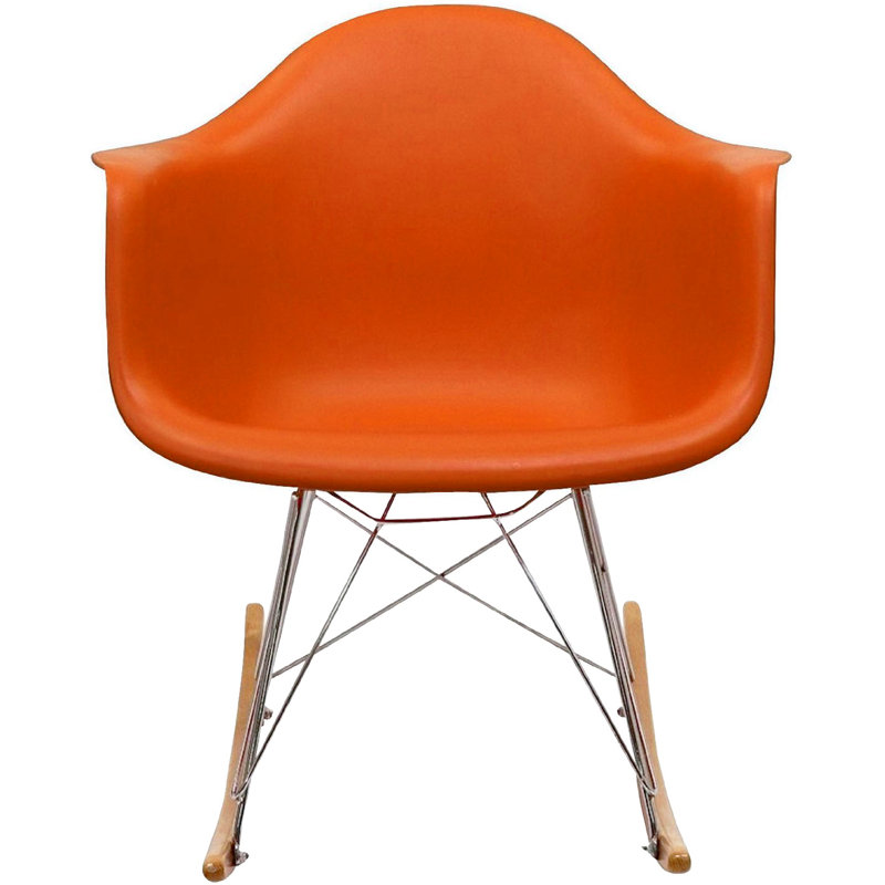 Chaise berçante Hickson - Chaise avec accoudoirs en métal et pieds en bois avec siège en plastique - Chaise de chambre de bébé, de patio ou de salon moderne