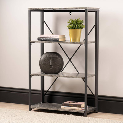 Aleksanteri 4 Tier Bookshelf Standing Bookcase Metal and Wood Shelving Unit for Storage