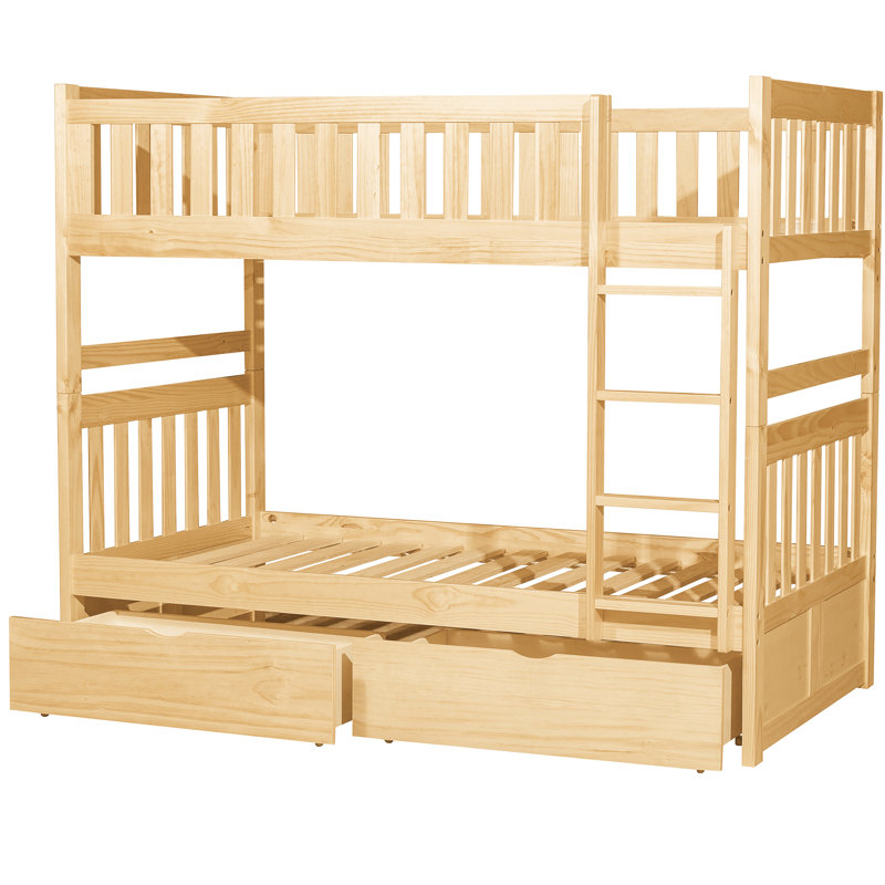 Transitional Twin Over Bunk Bed With Natural Pine Finish, Storage Boxes, And , For Youth Bedroom, Top Guard Rails, Under On Wheels, No Foundation, 300Lbs Weight Capacity In Boxes Ideal 'S Foundation