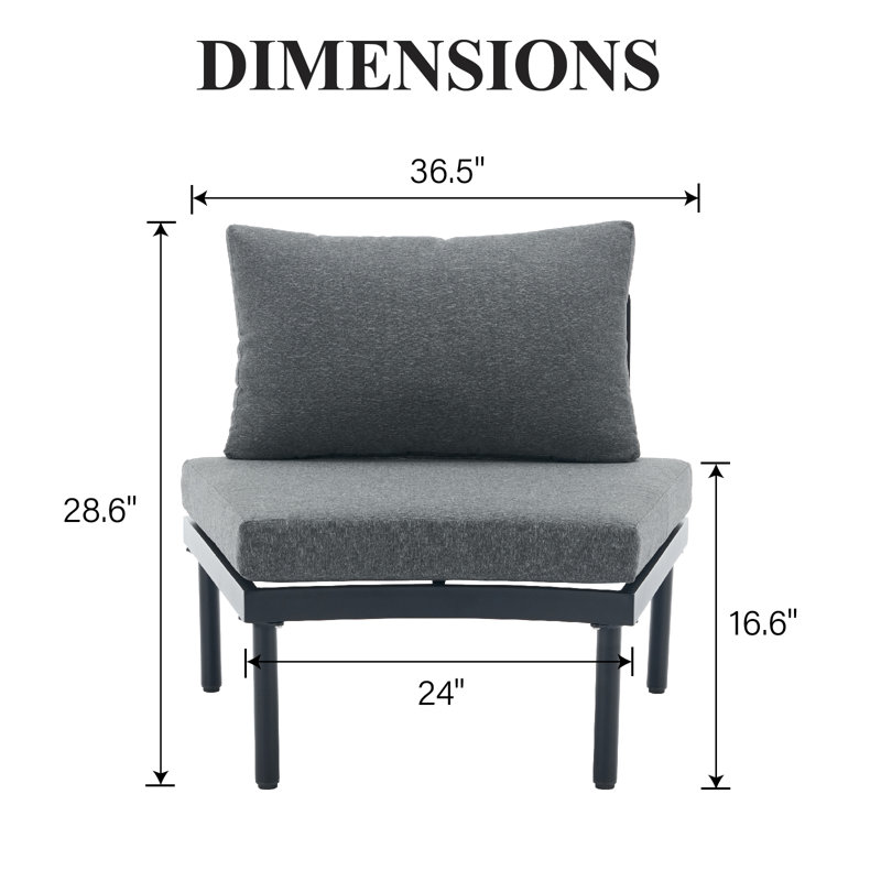 Patio Curved Conversation Set with End Table, Black Cushion/Dark Gray Frame