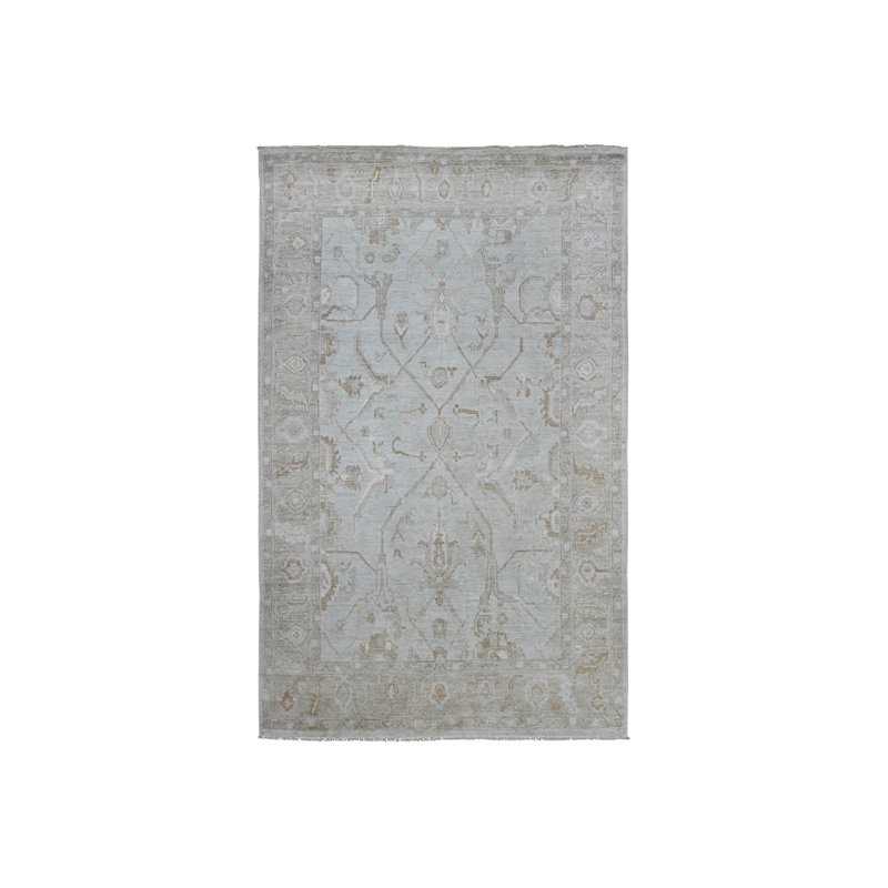 Tapis blanc en laine noué à la main 5 pi 8 po x 9 pi 2 po Angora Oushak Vines D0392841437D4C00B96B875DE90CD6FC