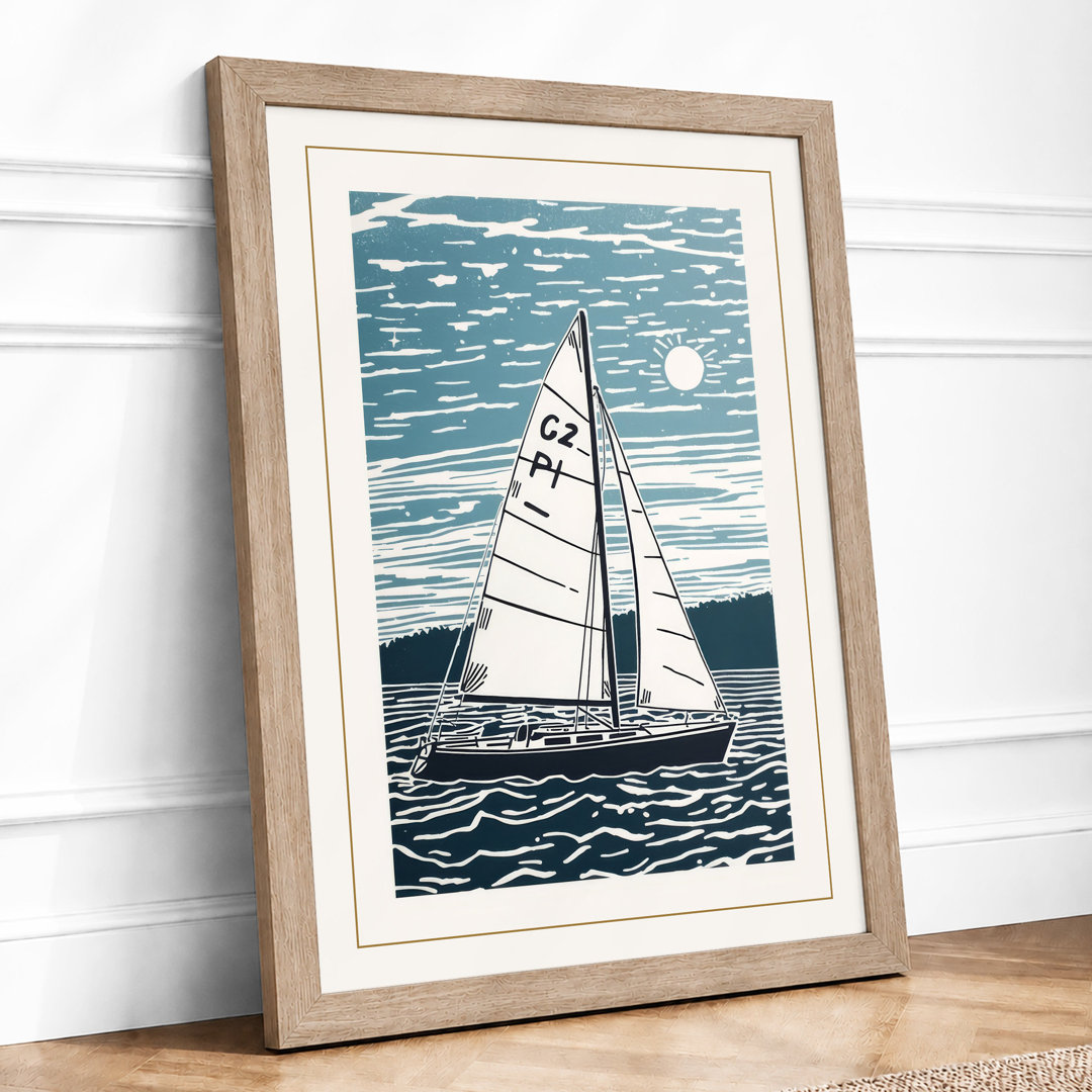 Sailboat on Choppy Waters Coastal - Framed Print