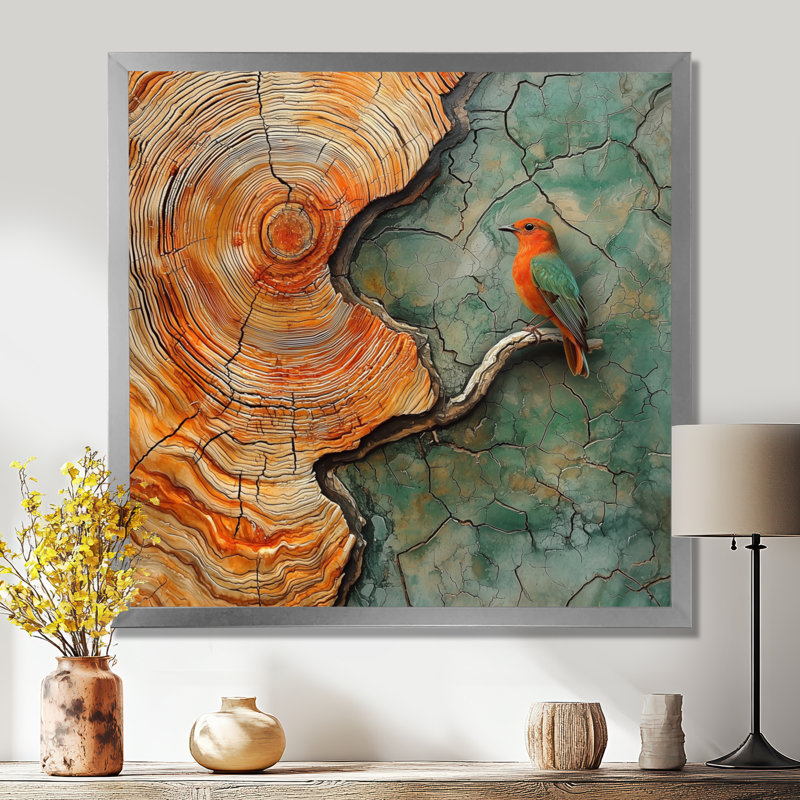 Pic avec harmonie de glissade sur bois - Art mural oiseau pic, H 36 po x l 36 po, Reproduction encadrée d'une seule photo