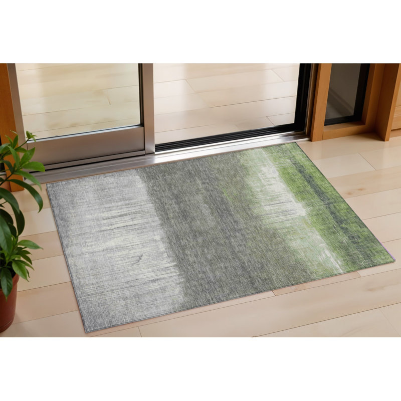 Tapis extérieur lavable abstrait vert et gris 3 'x 5' Fern