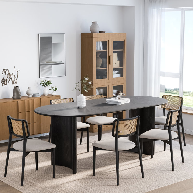 Oval Wood Dining Table with 2 Legs, 30" H x 67" L x 33.50" W, Black