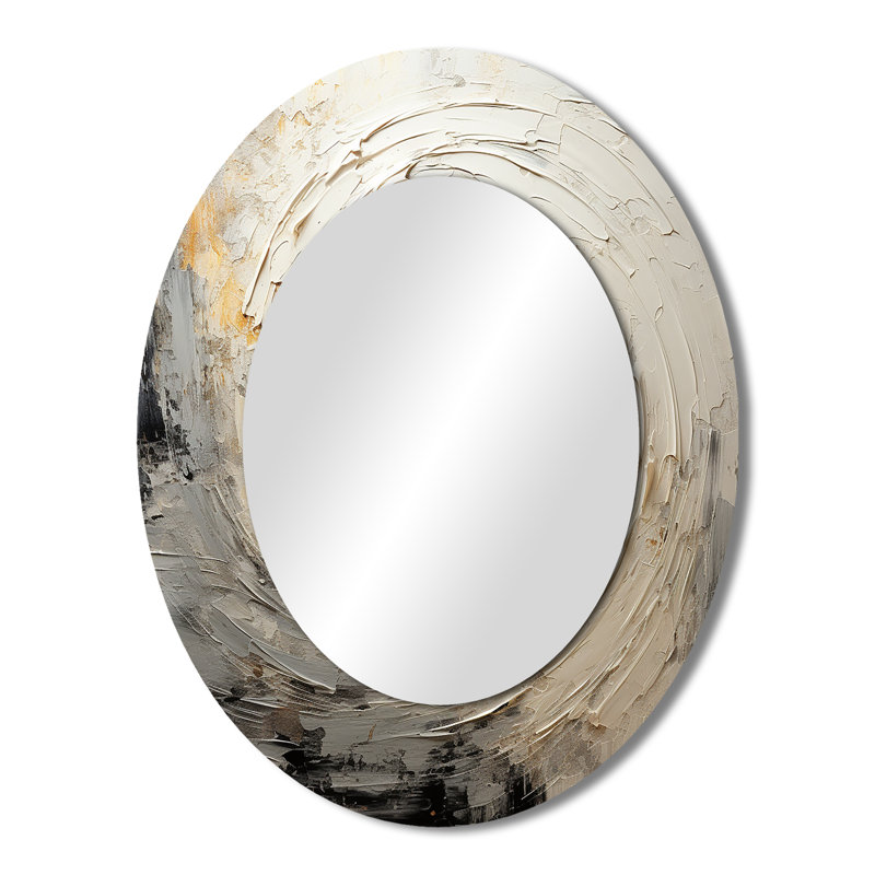 Miroir mural gris beige I - Décoration murale ovale grise, 43 po x 33 po