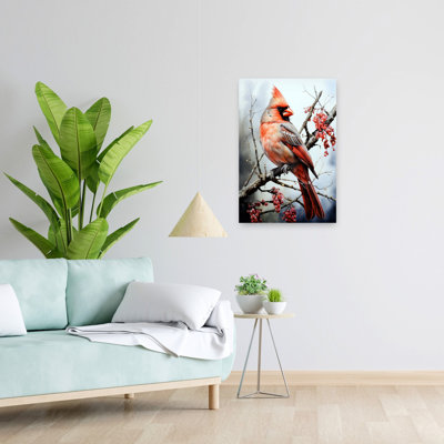 Winter Cardinal Perch Peaceful Contemporary Bird Forest Nature Wall Art