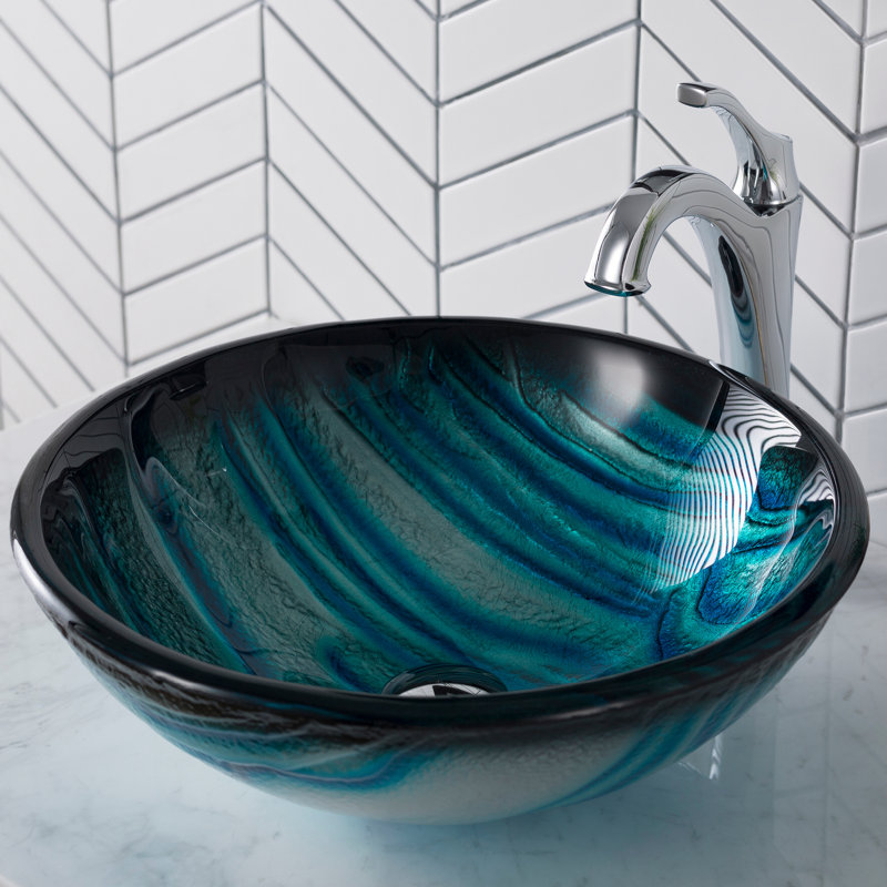 Lavabo de salle de bain vasque circulaire en verre avec robinet Nature Series, Chrome
