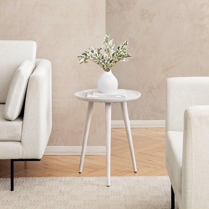 Zoey Solid Wood 3 Legs Accent Table, Whitewash
