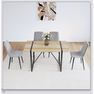 Ensemble de table de salle à manger en bois aggloméré 5 pièces avec chaises en lin, design Mid-Century pour salles à manger modernes et élégantes