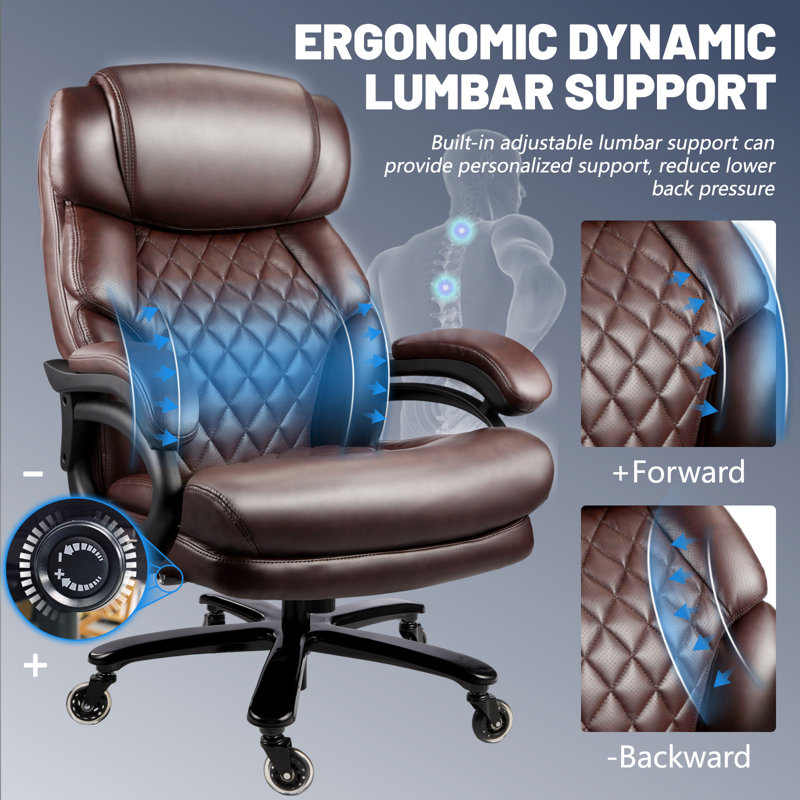 800LBS Big And Tall Office Chair For Heavy People, Heavy Duty Executive Chair With High Back, Extra Wide Seat And Adjustable Lumbar, Large Computer Desk Chair Comfortable For Office