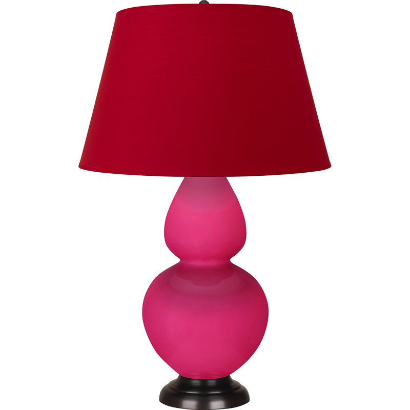 Lampe de table double gourde en céramique, Rose Razzle glacé / bronze, Blanc cassé, Bronze