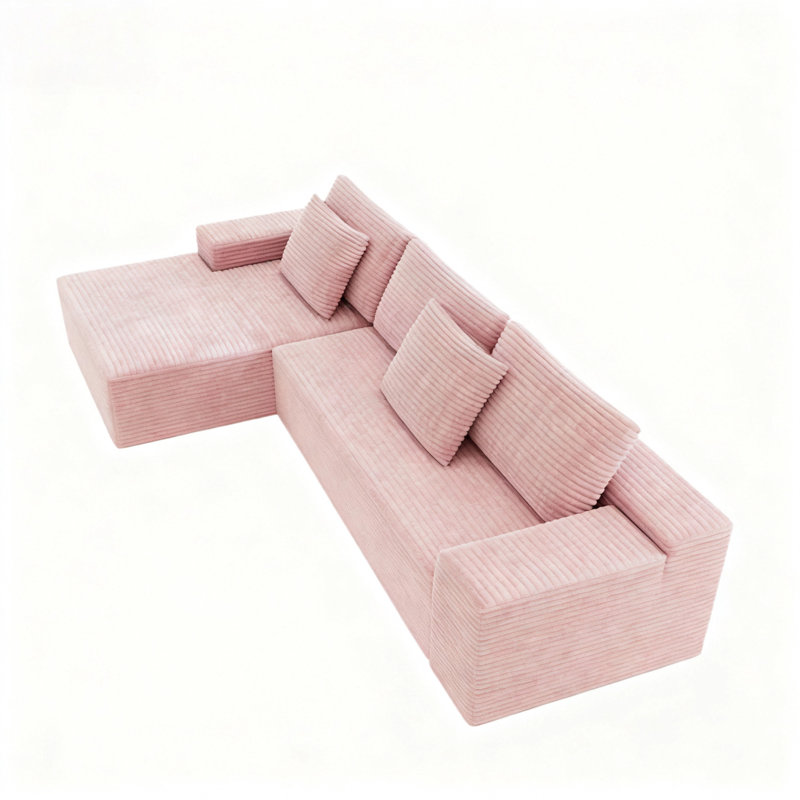 Canapé modulaire de 104,3 pouces de style nuage avec fauteuil inclinable en forme de L, Rose, Gauche