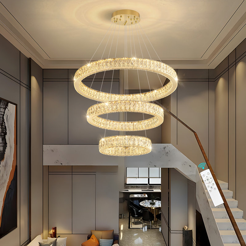 3 Ring Led Dimmable Chandeliers, Gold