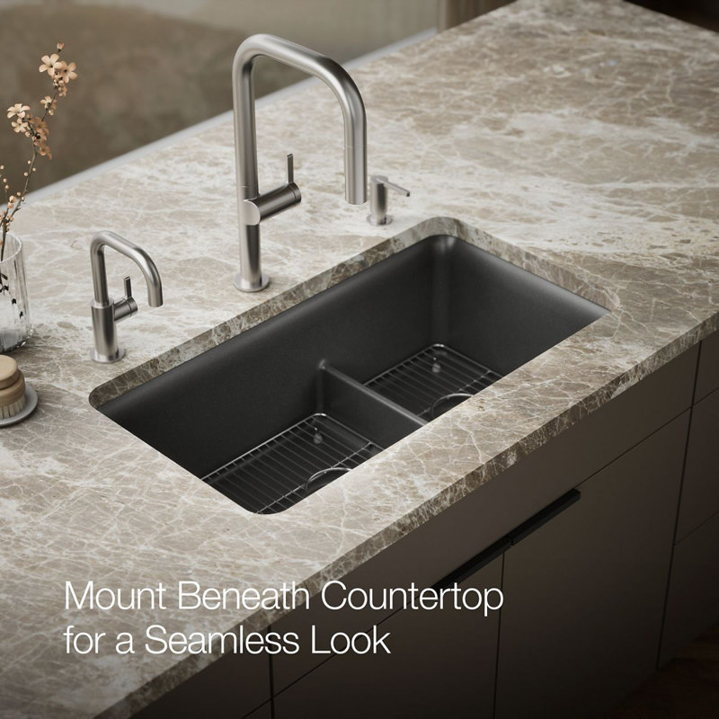 Cairn Smart Divide 33-1/2" Undermount Kitchen Sink, Dark Gray