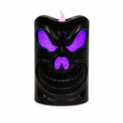 Halloween LED Flameless Candle Lights Spooky Skull  -O- Battery Operated Candles With Glitter Light Up Halloween Themed Candles For  Indoor Party
