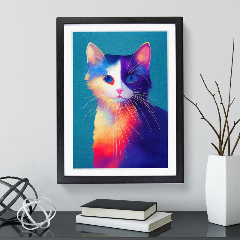 Cat In Watercolour No.5 - Single Picture Frame Painting, Black, 64cm H x 46cm W x 2cm D
