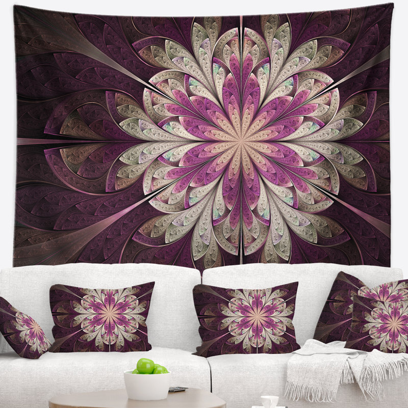 Tapisserie fleur arrondie florale en mauve blanc floral, H 32 po x l 39 po