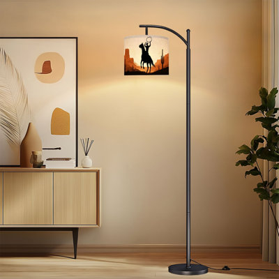 Lampe sur pied à arc avec abat-jour réglable Cowboy à cheval, paysage désertique, lampe sur pied, Western
