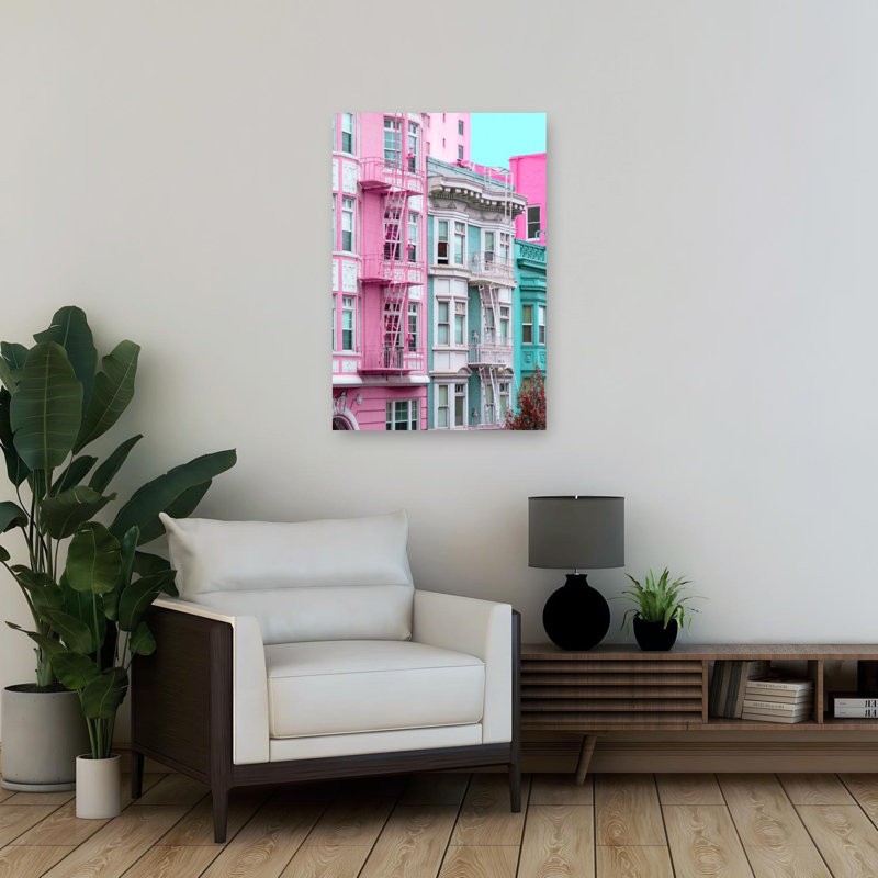 Pink And Blue Row Houses In San Francisco Abstract Contemporary Palm Architecture City Wall Art Print by Tom Windeknecht - Print