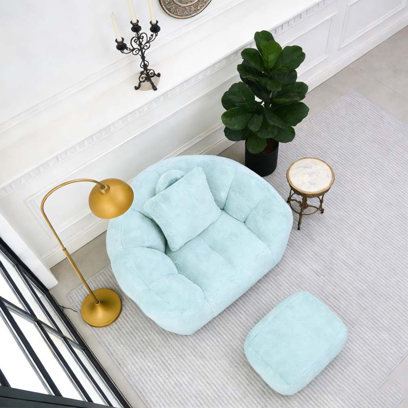 Bean Bag Chair withFootstool, Light Blue