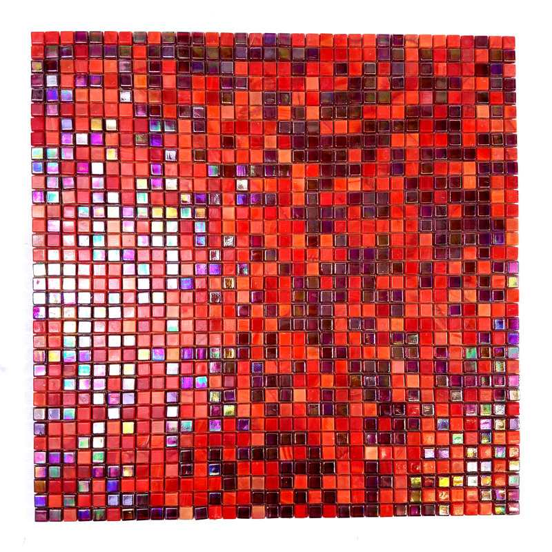 Carreau de mosaïque mural et mosaïque carré en verre pressé iridescent 0,325 po x 0,3125 po Galaxy, Rouge
