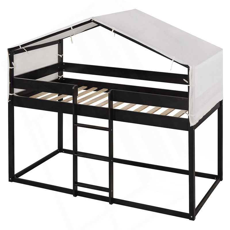 Lit simple superposé en bois avec tente, Espresso