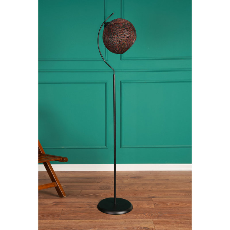 Bohemian Industrial Floor Lamp, Metal Body, 65.0 inches Tall | Jute Cap (11.8 x 11.8 inches) | E27 Socket, Max 40W, On/Off Switch on Cable | Stylish Lighting for Home Décor & Modern Spaces