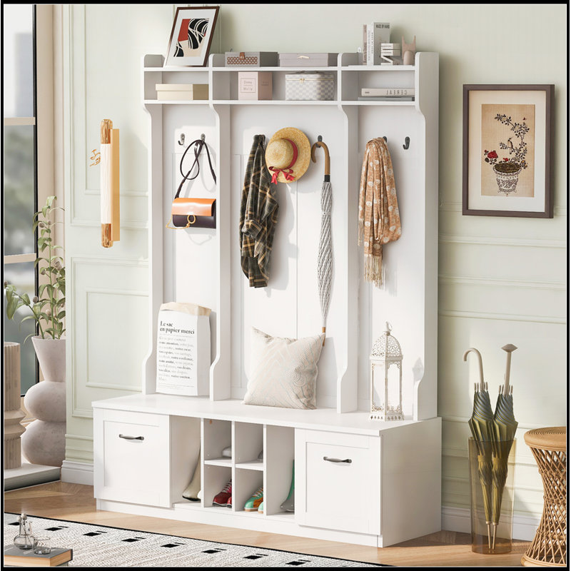 Banc de vestibule 5-en-1 avec portemanteau, Blanc