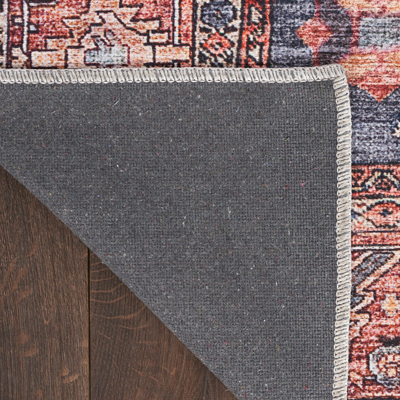 Lotte Oriental Machine Washable Flatweave Area Rug in Navy Blue/Brick Red, Rectangle 7'10" x 9'10"