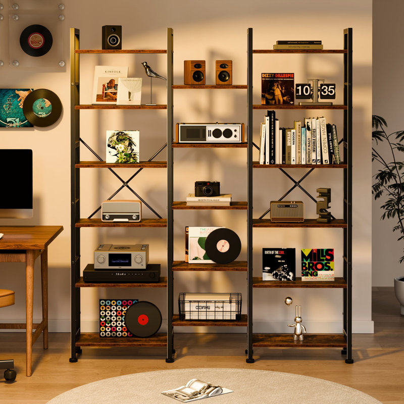 Étagère de rangement en bois et en métal avec tablettes ouvertes pour le bureau à domicile, 6 niveaux