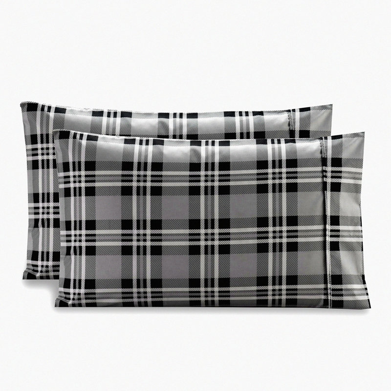 Luxury Plaid Queen Pillowcase Set - Soft Microfiber 1500 Thread Count Pattern Printed Pillowcases - Wrinkle Resistant, Smooth Weave - 2-Piece
