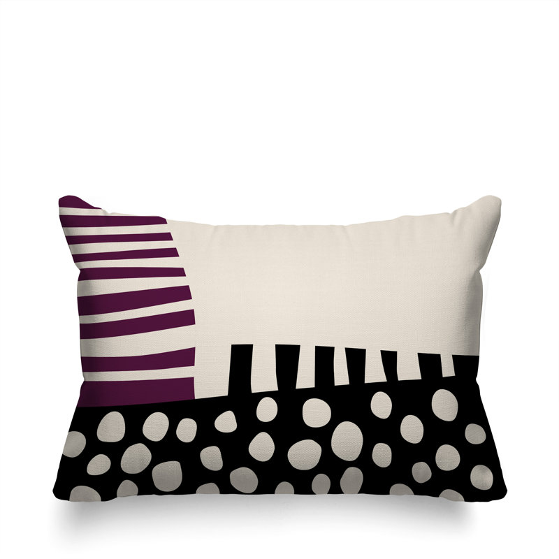 Oreiller rectangulaire réversible intérieur / extérieur Nea, H 18 po x l 25 po, Mauve / noir / blanc cassé
