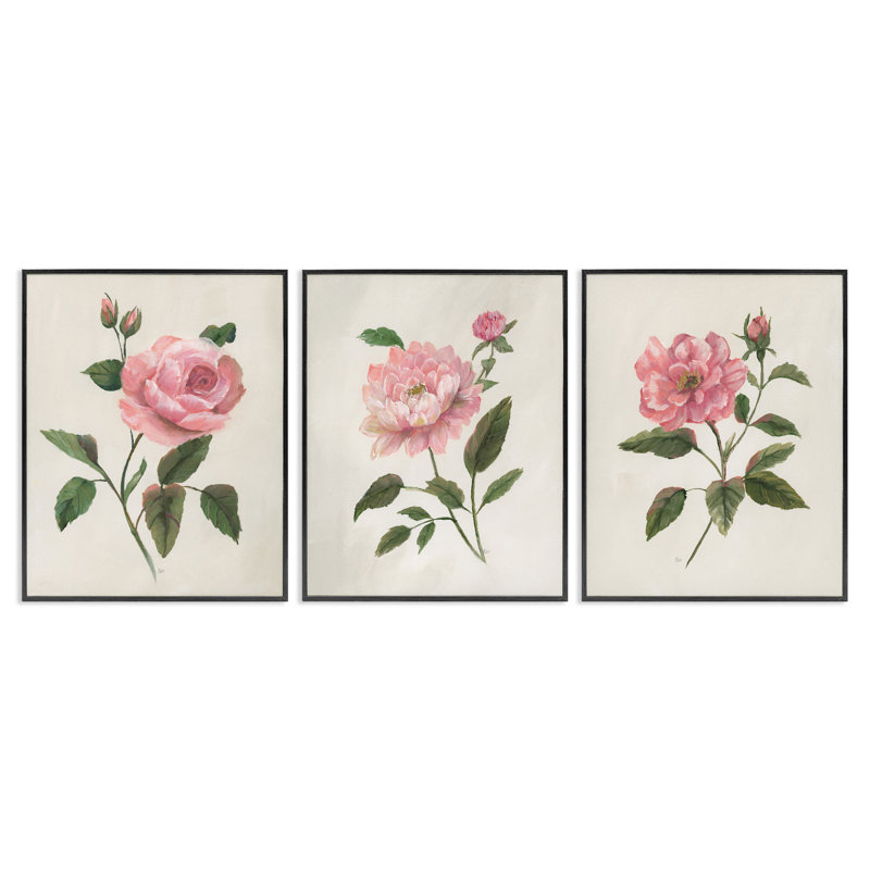 Assortiment de 3 giclées encadrées de fleurs roses assorties, design par Nan, H 14 po x l 33 po, Giclée encadrée noir minuit