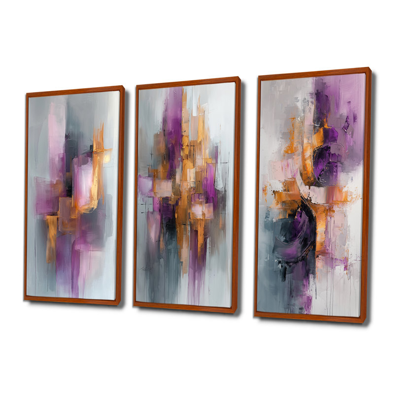 Mauve liquide encre Prismatic Maze I - encre liquide, impression sur toile, 3 pièces, H 28 po x l 36 po, Brun