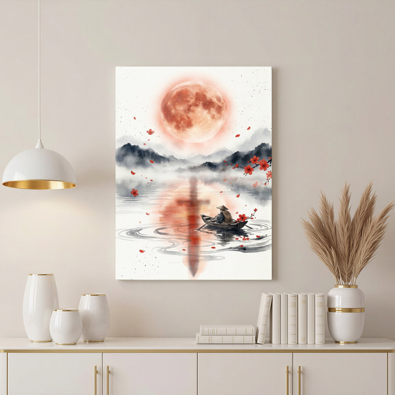«Gallery Wrap», art mural sur toile pour le salon, la chambre à coucher, le bureau ou le vestibule - décoration murale décorative avec réflexion de la lune