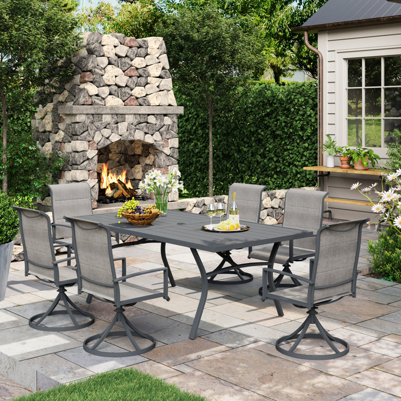 6-Person Outdoor Rectangular Patio Dining Set With Swivel Chair, Gray/Gray