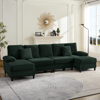  Latitude Run® 112" U-Shaped Corduroy Sectional Sofa Couches,4-Seater Living Room Sofa Set with Double Chaises, For Apartment