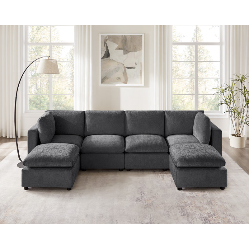 Zariza 6-Piece Upholstered Sectional, Gray Polyester Blend