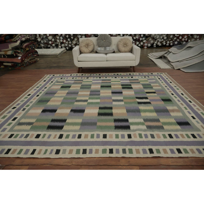 Geometric Kilim Square Wool Area Rug 10x10