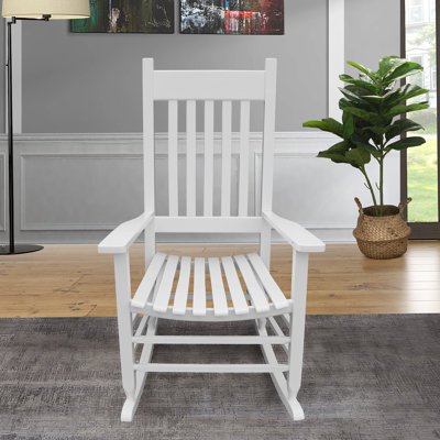 Chaise berçante blanche en bois massif - Créée avec art avec un siège large et un accoudoir à dossier à lattes stable Assemblage simple inclus Quincaillerie pouvant supporter jusqu'à 250 lb de bois franc sécuritaire