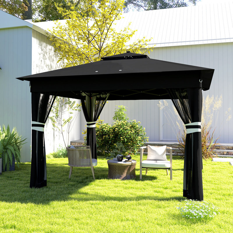 Outsunny 3.36 x 3.36m Pop Up Gazebo with Sides Netting Roller Bag, Black